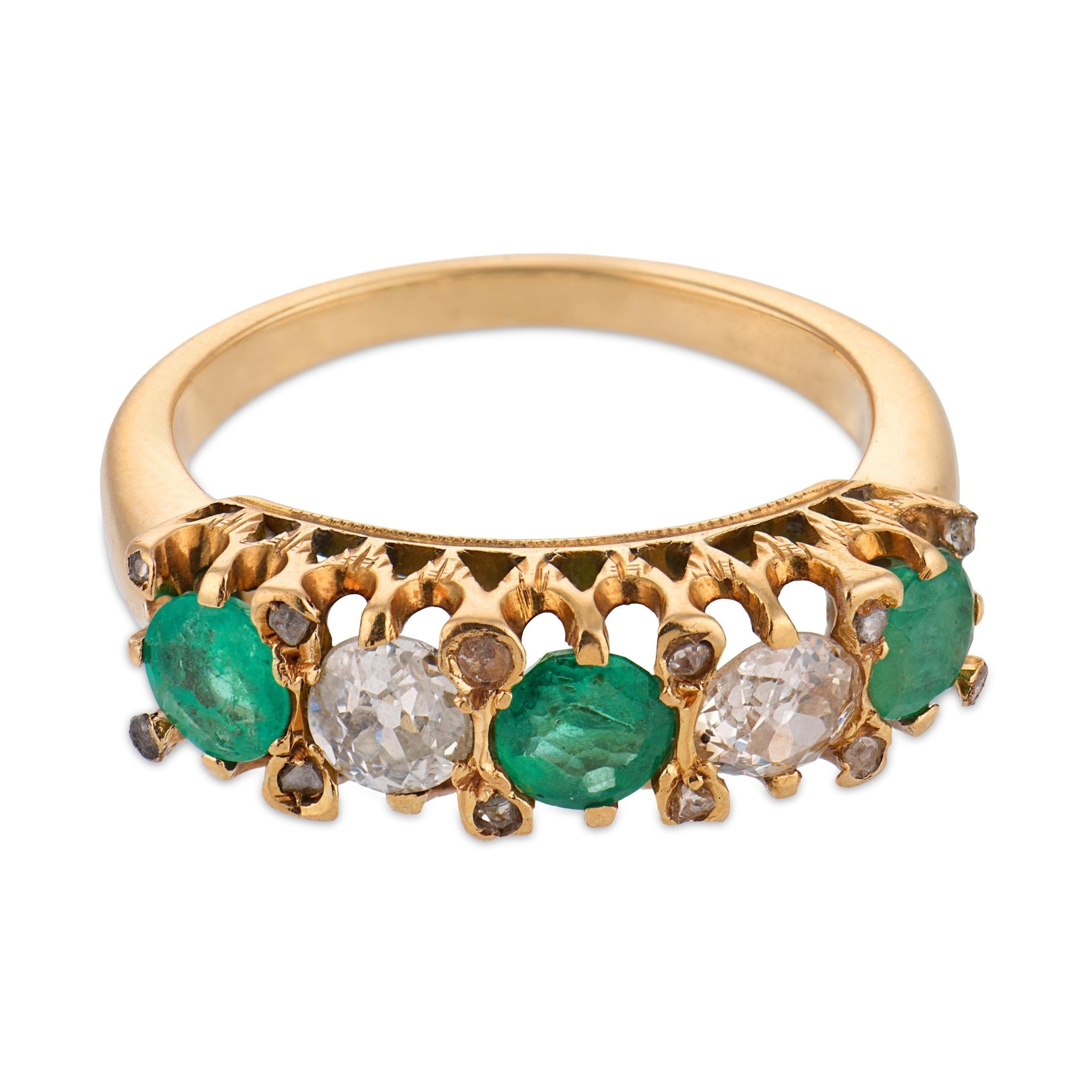 Edwardian emerald diamond 18k yellow gold ring
