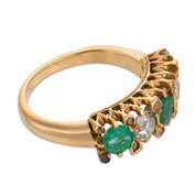 Edwardian emerald diamond 18k yellow gold ring