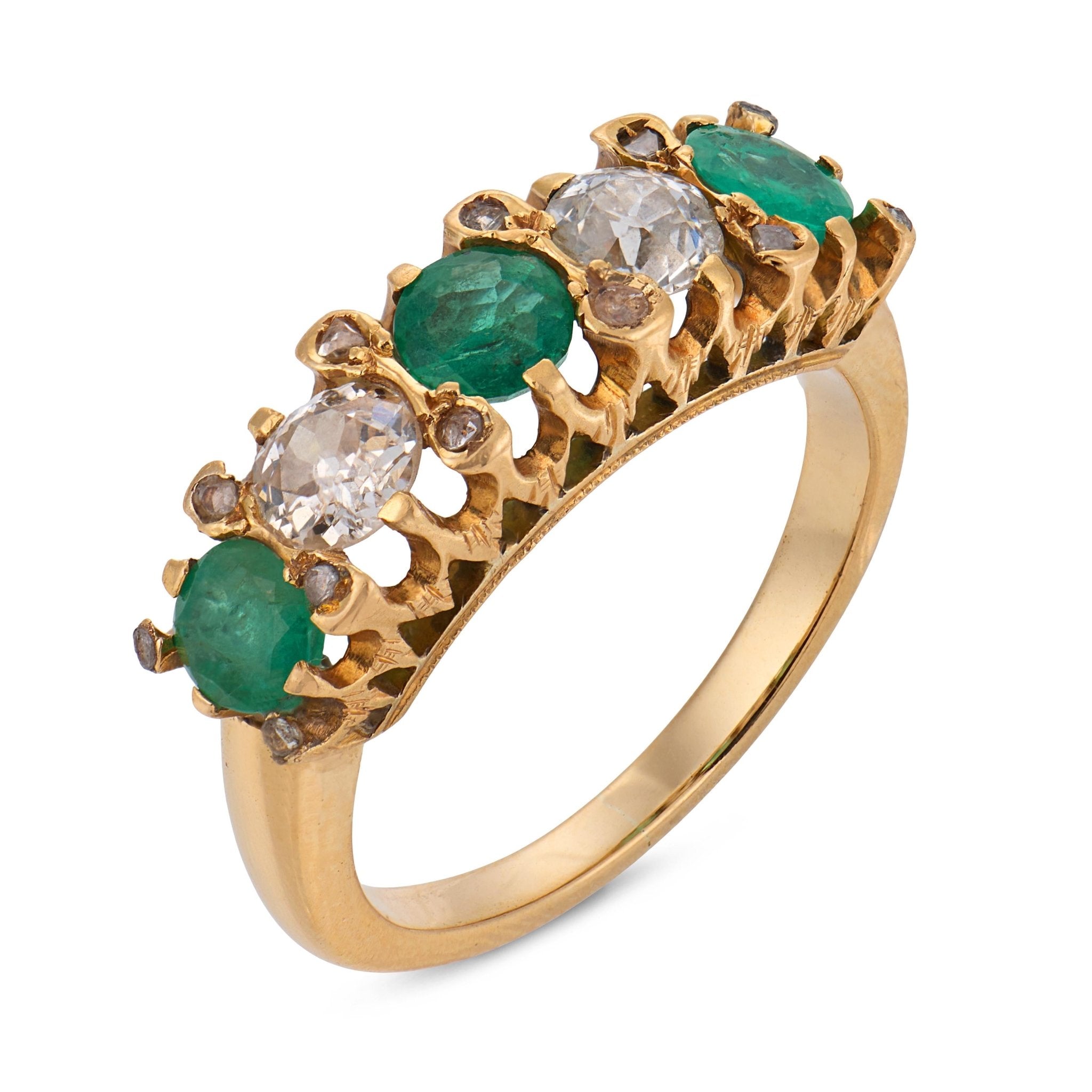 Edwardian emerald diamond 18k yellow gold ring