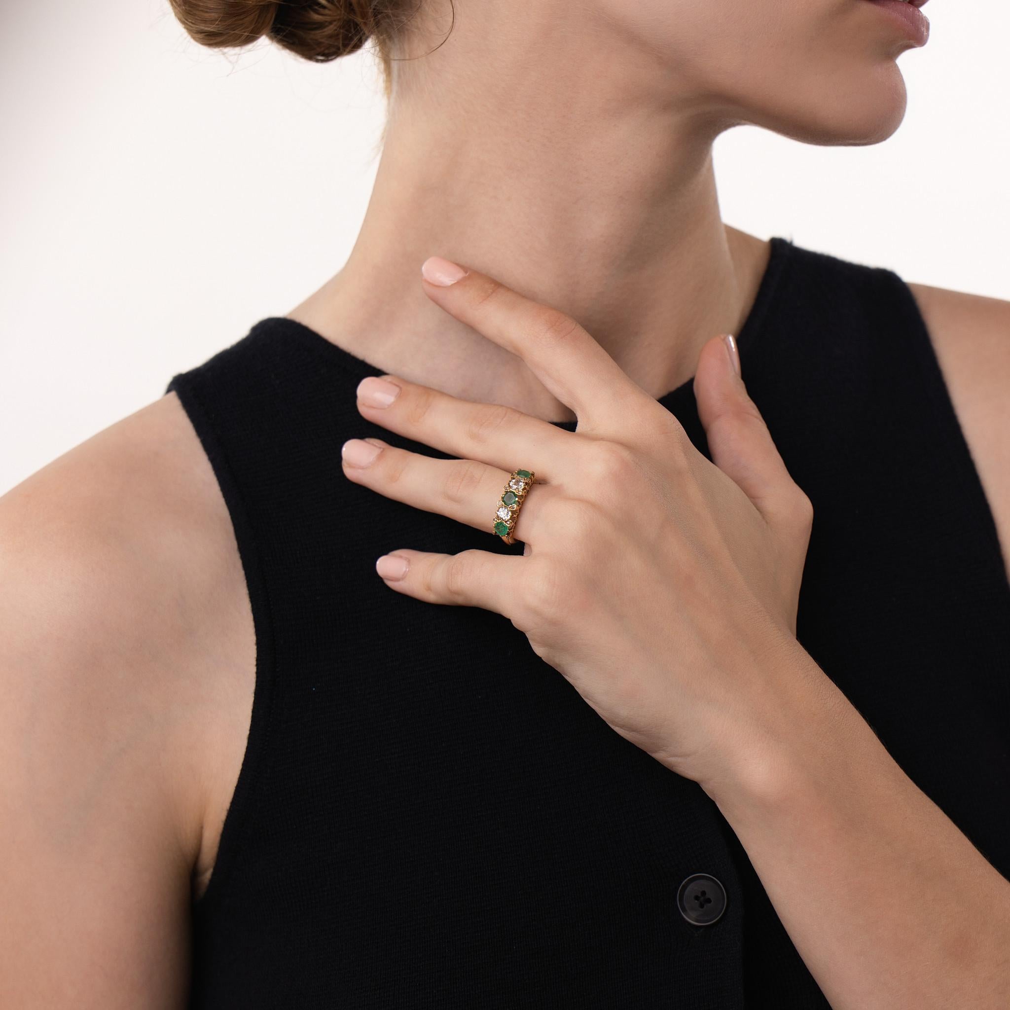 Edwardian emerald diamond 18k yellow gold ring