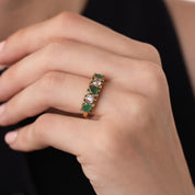 Edwardian emerald diamond 18k yellow gold ring