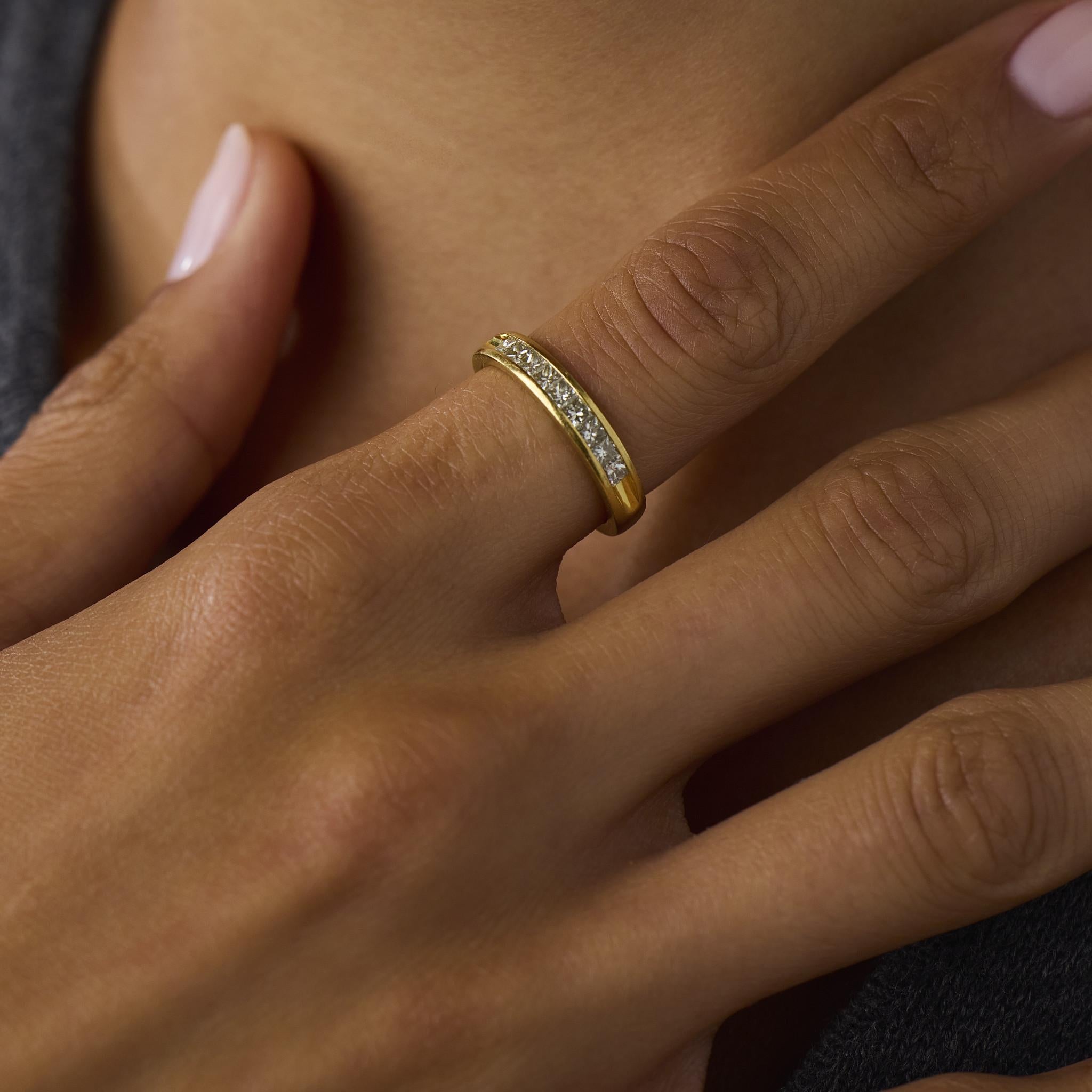 Vintage diamond 18k yellow gold half eternity band ring