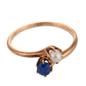 Victorian sapphire pearl low karat gold toi et moi ring