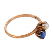 Victorian sapphire pearl low karat gold toi et moi ring