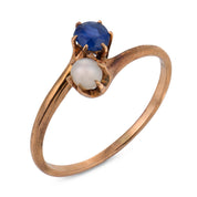 Victorian sapphire pearl low karat gold toi et moi ring