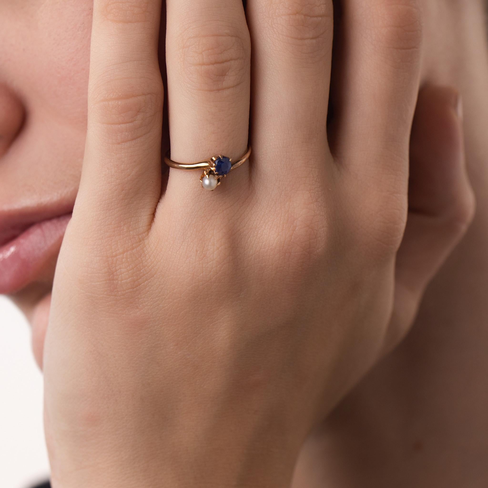 Victorian sapphire pearl low karat gold toi et moi ring