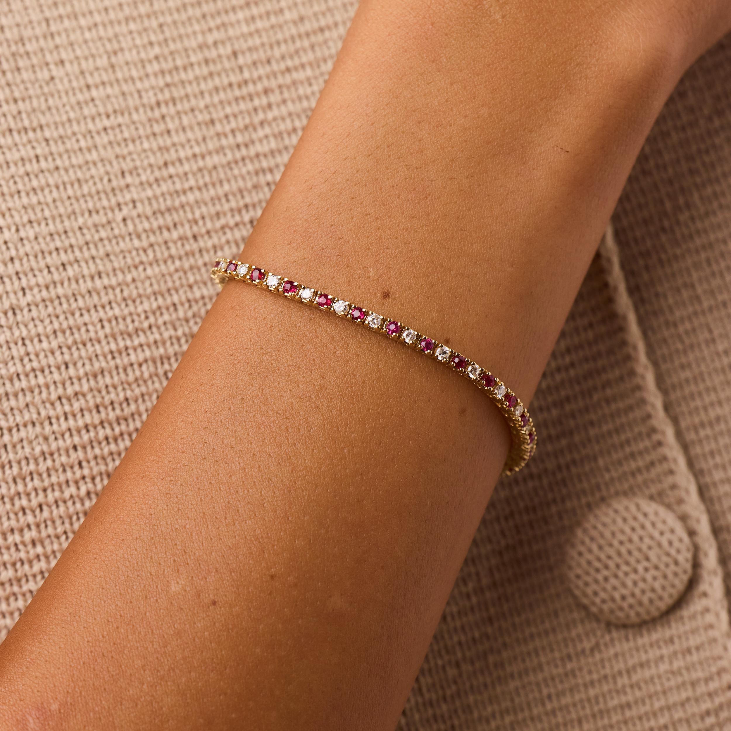 Vintage ruby diamond 14k yellow gold tennis bracelet