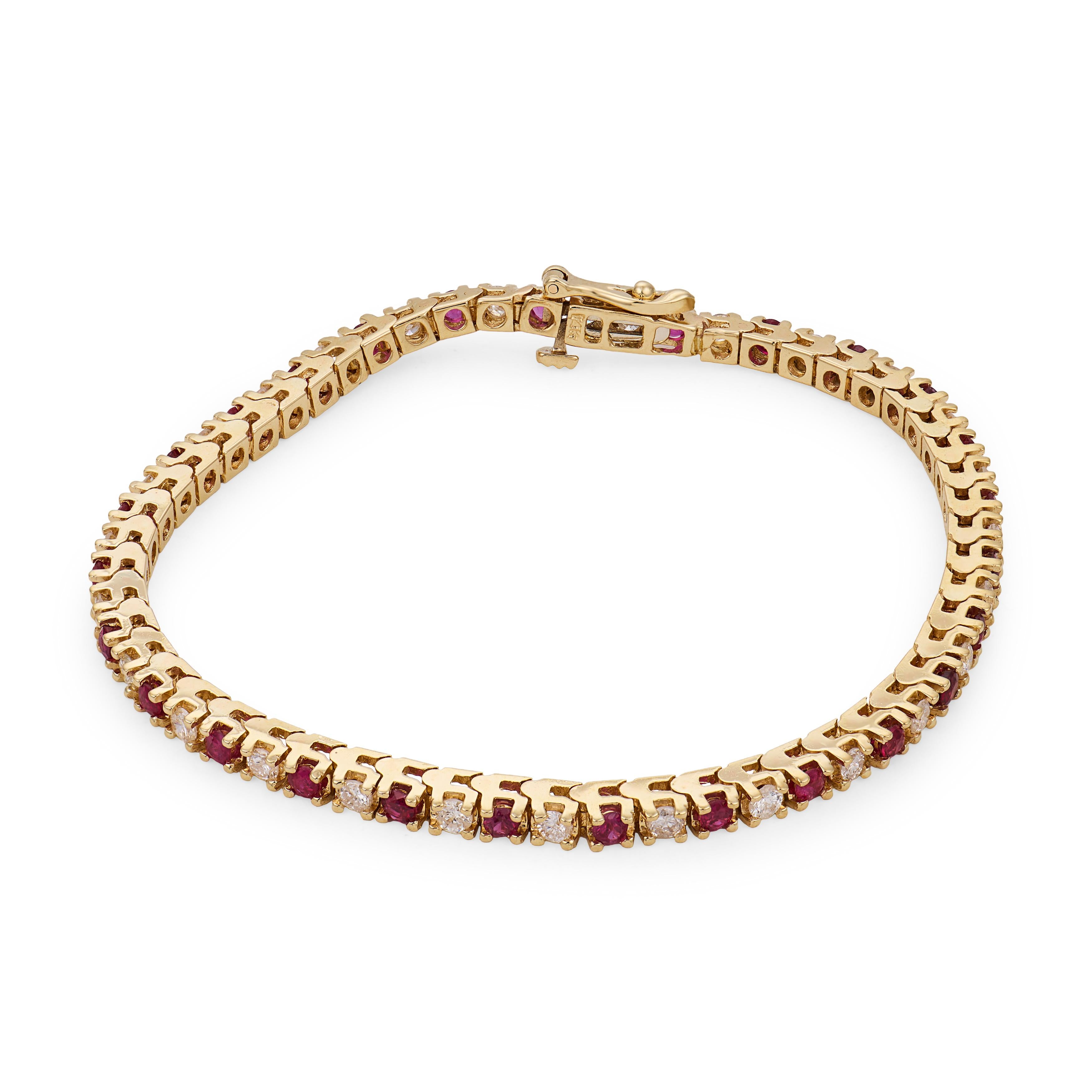 Vintage ruby diamond 14k yellow gold tennis bracelet
