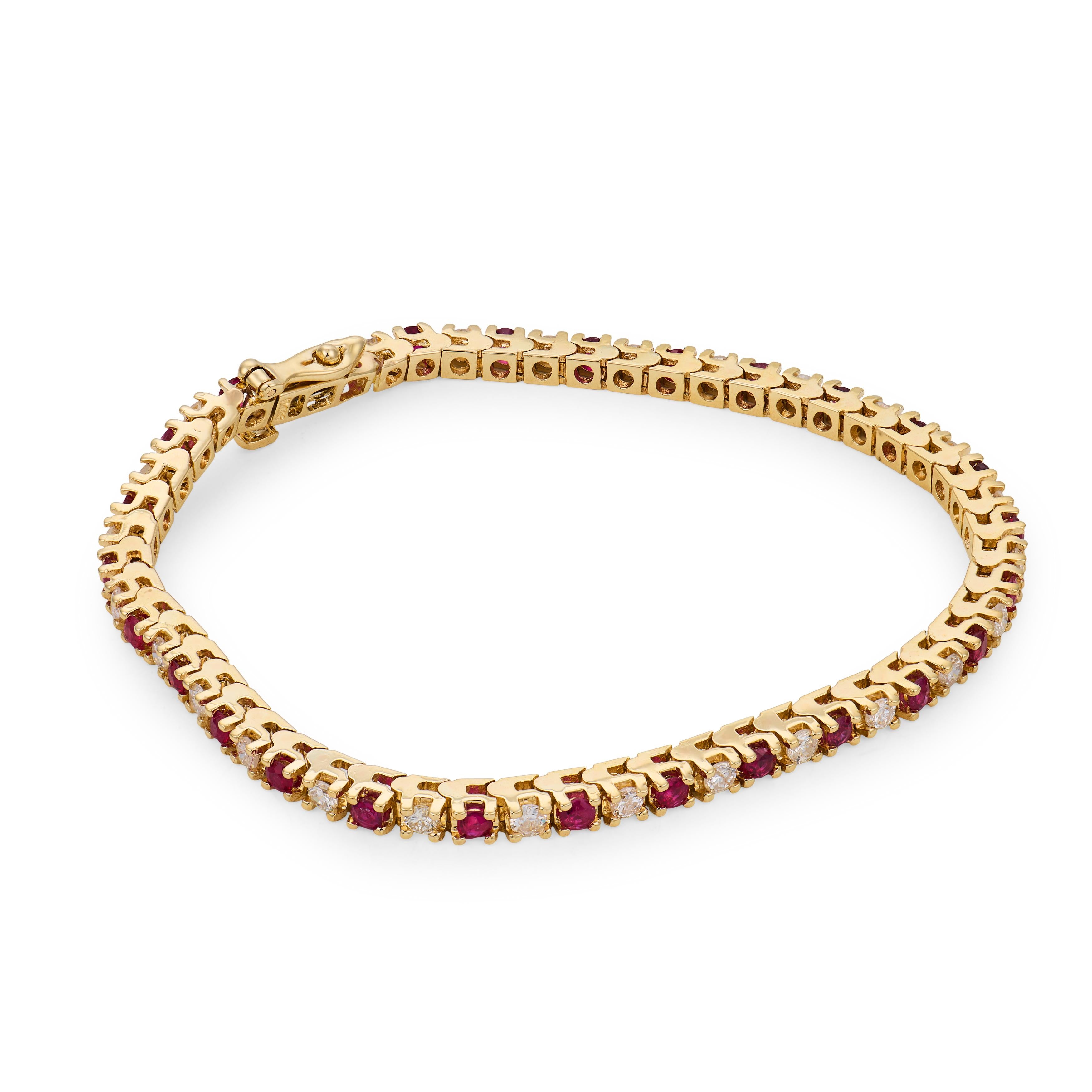Vintage ruby diamond 14k yellow gold tennis bracelet