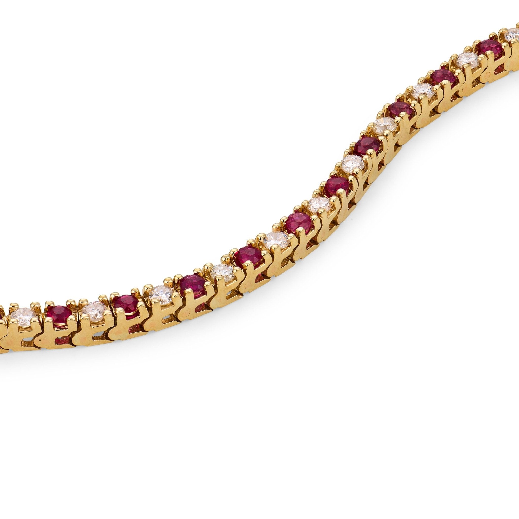 Vintage ruby diamond 14k yellow gold tennis bracelet