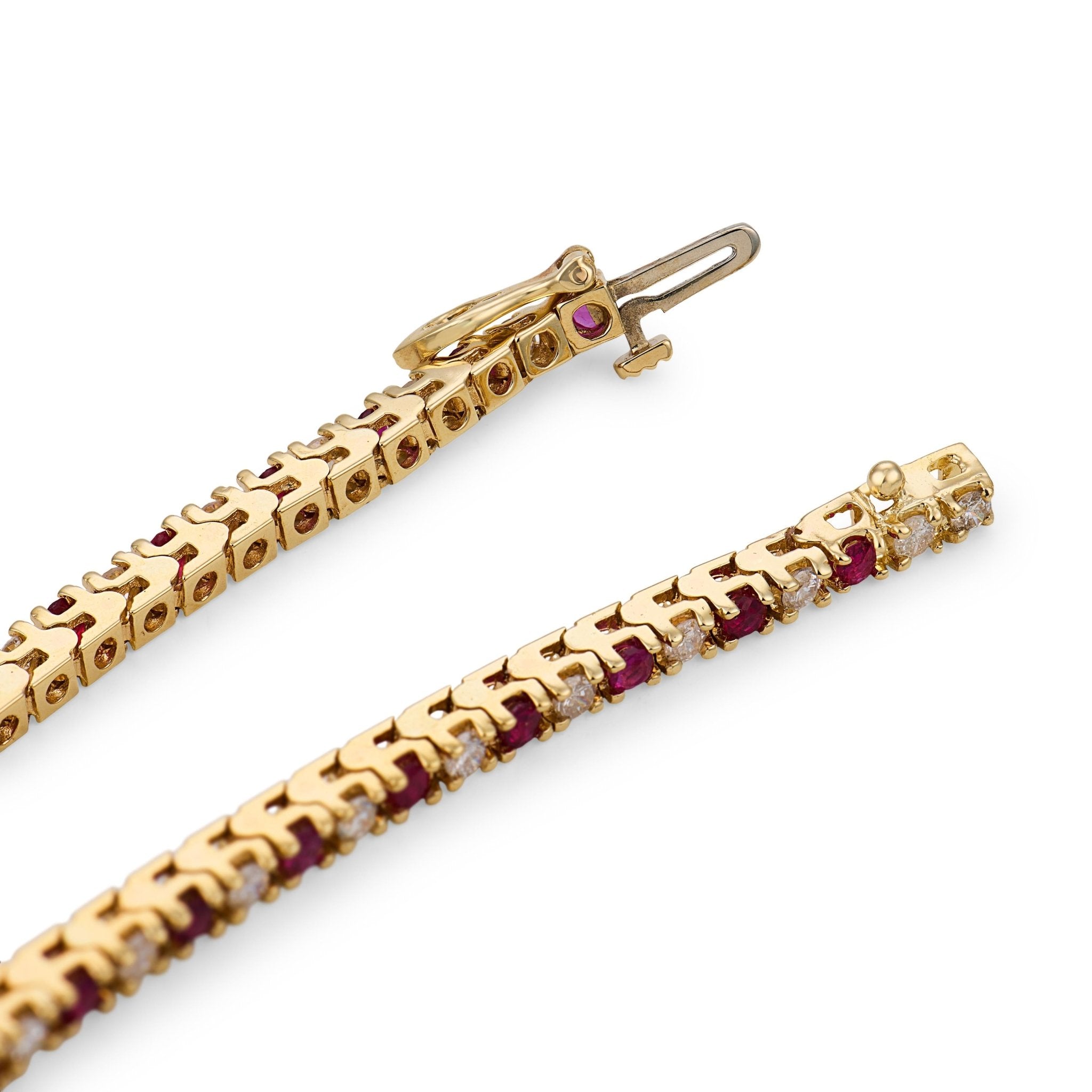 Vintage ruby diamond 14k yellow gold tennis bracelet