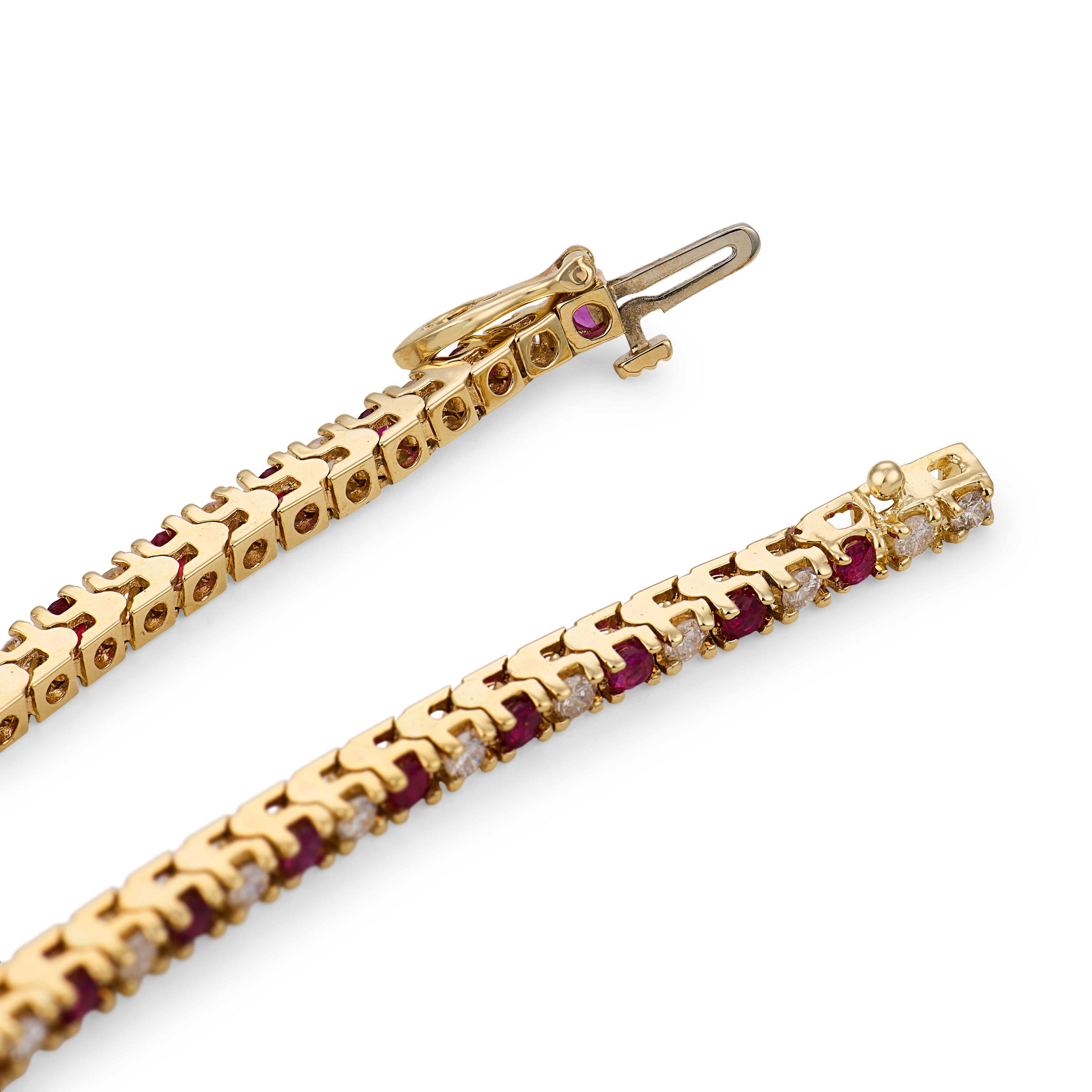 Vintage ruby diamond 14k yellow gold tennis bracelet