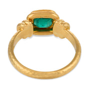 Mid century emerald 22k yellow gold bezel set ring