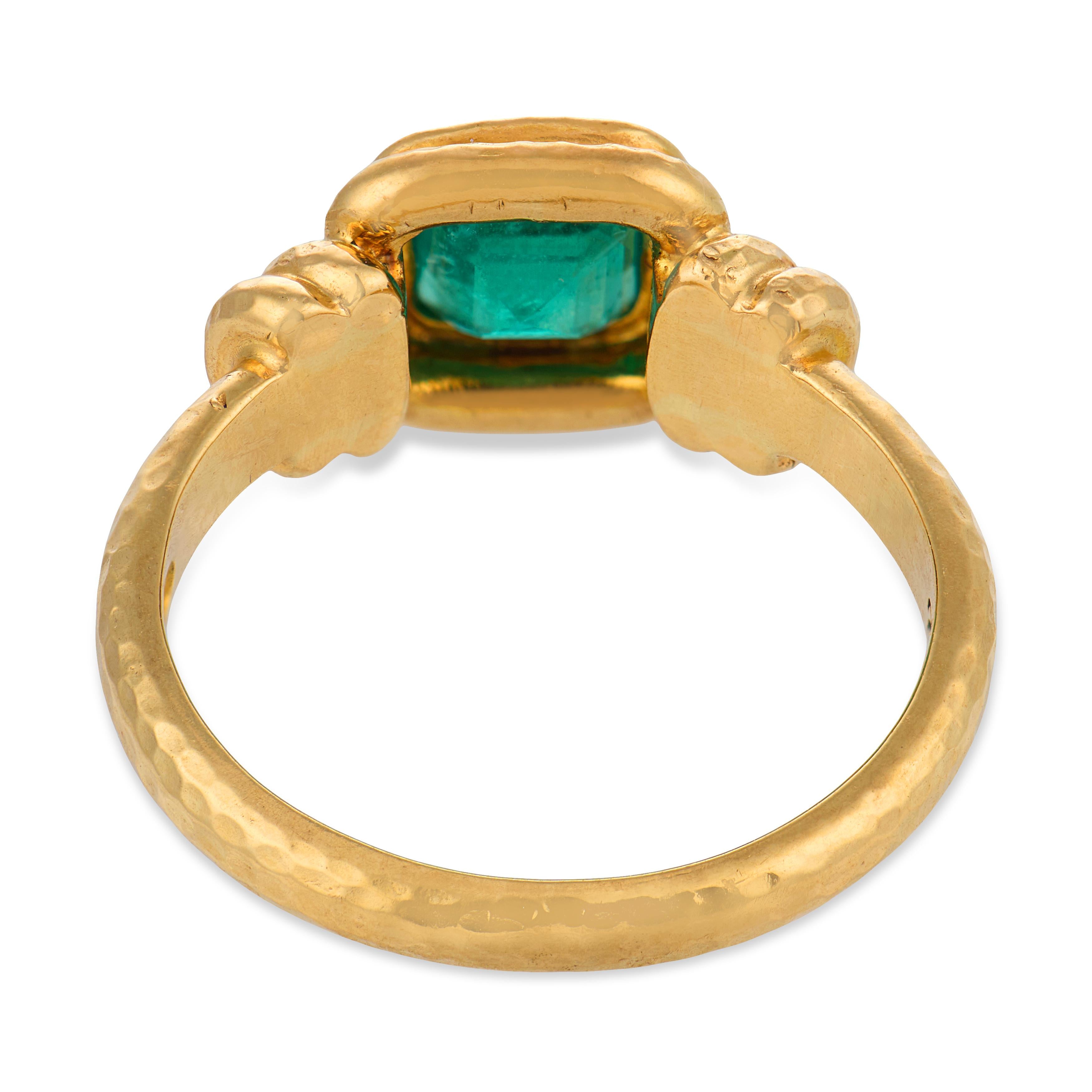 Mid century emerald 22k yellow gold bezel set ring