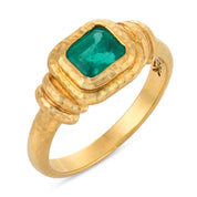 Mid century emerald 22k yellow gold bezel set ring