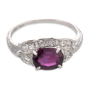 Art Deco 1.50 carat ruby diamond platinum engagement ring