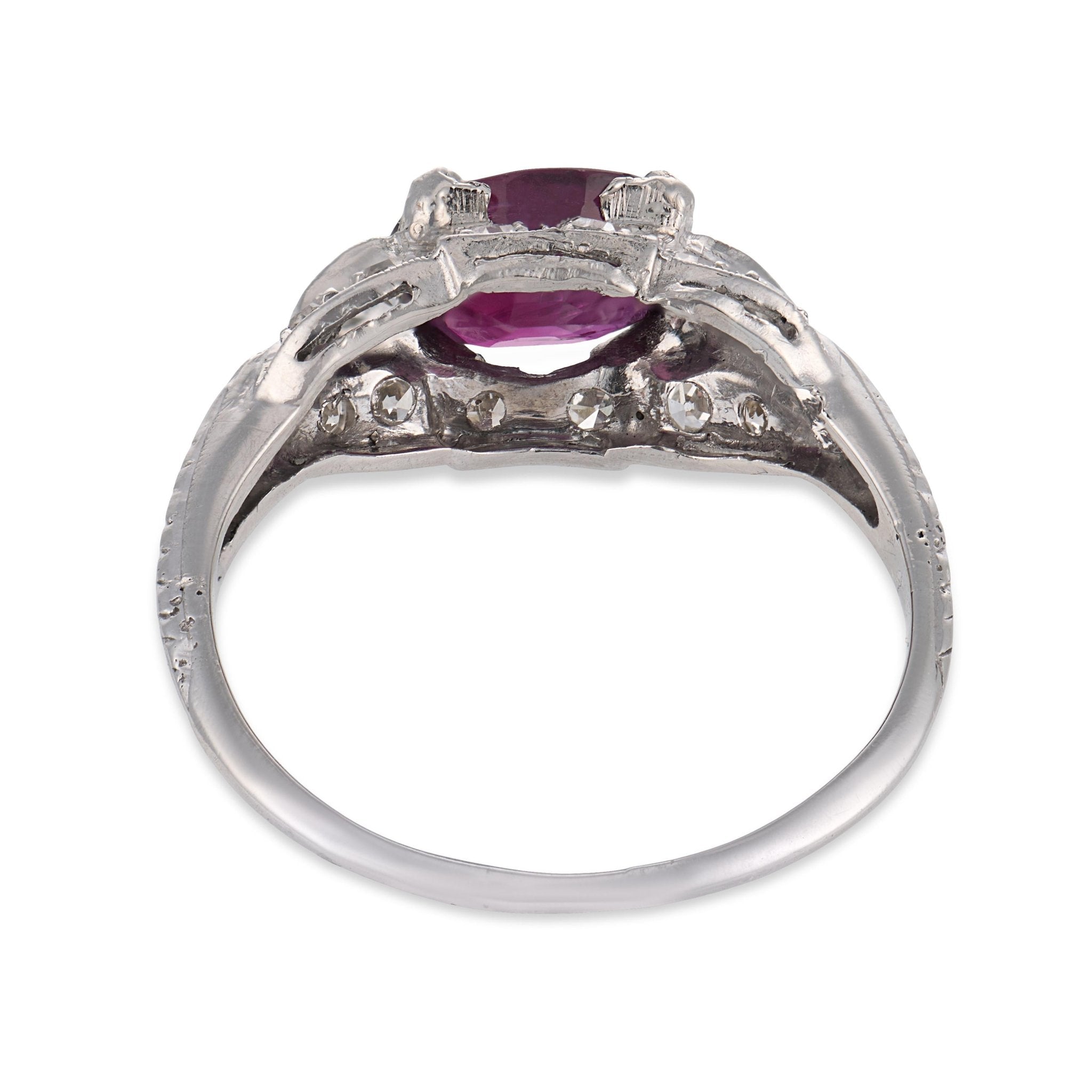 Art Deco 1.50 carat ruby diamond platinum engagement ring