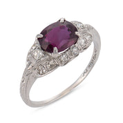 Art Deco 1.50 carat ruby diamond platinum engagement ring