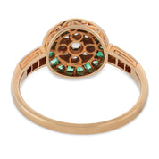 Art Deco diamond emerald 14k yellow gold platinum ring