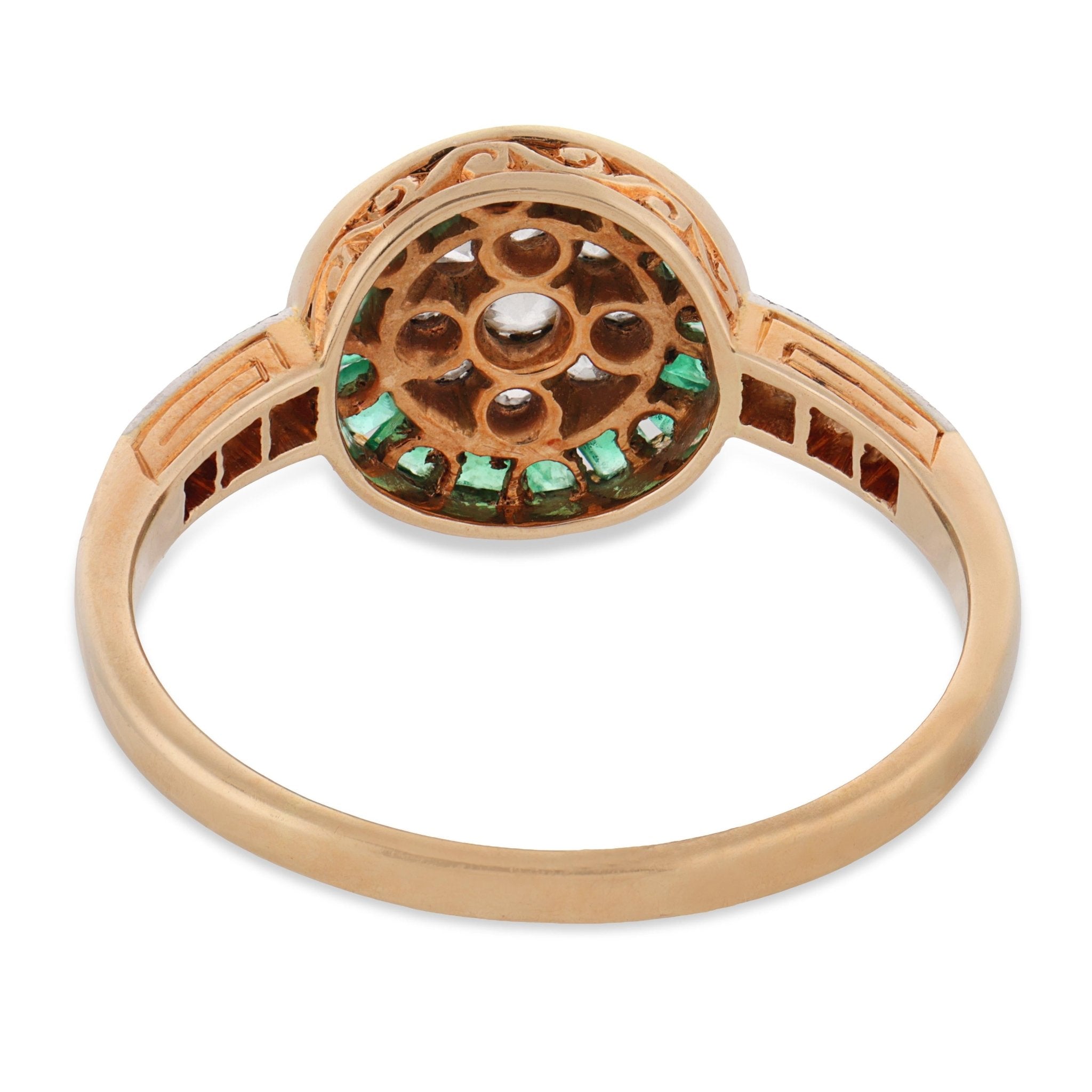 Art Deco diamond emerald 14k yellow gold platinum ring