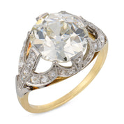 French Edwardian GIA 5.08 carat diamond 18k yellow gold platinum engagement ring