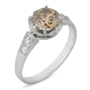 French Art Deco 1.31 carat fancy brown diamond platinum engagement ring