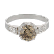 French Art Deco 1.31 carat fancy brown diamond platinum engagement ring