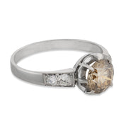 French Art Deco 1.31 carat fancy brown diamond platinum engagement ring