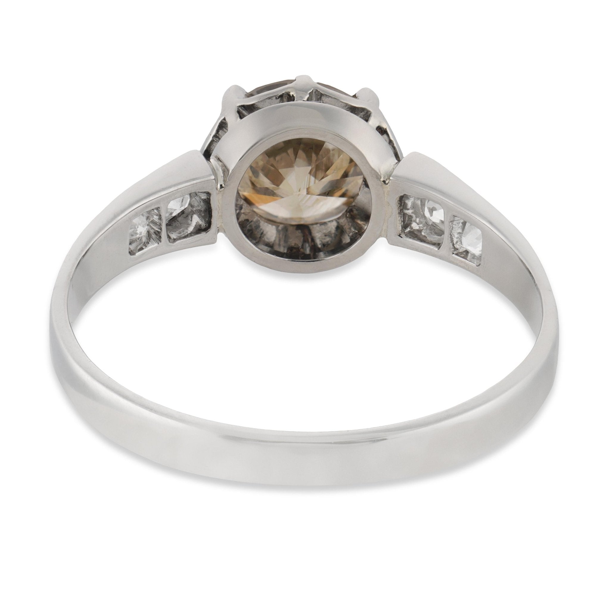 French Art Deco 1.31 carat fancy brown diamond platinum engagement ring