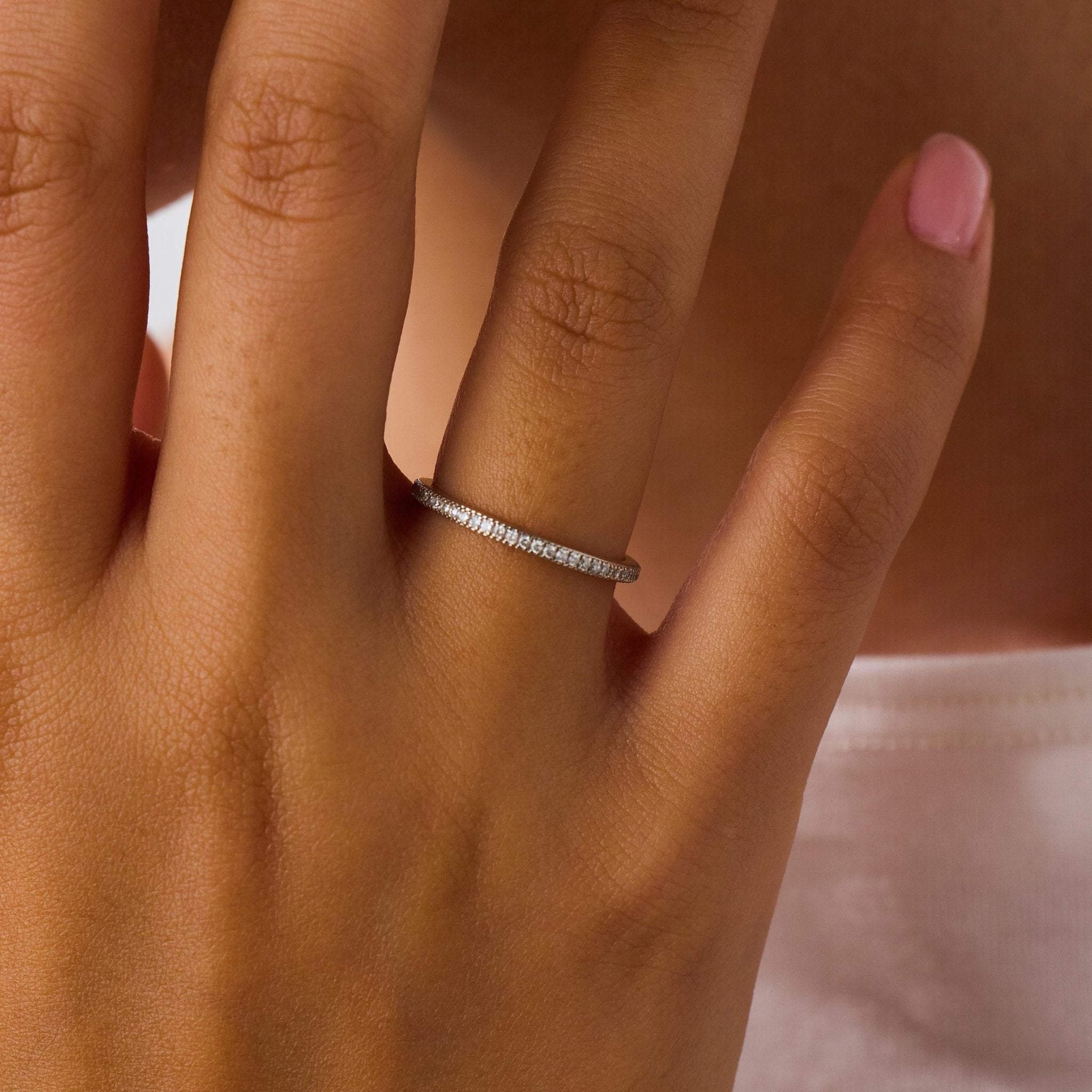 Vintage diamond 18k white gold eternity wedding band