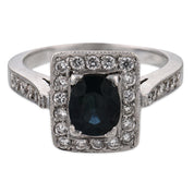 Vintage sapphire diamond 18k white gold ring