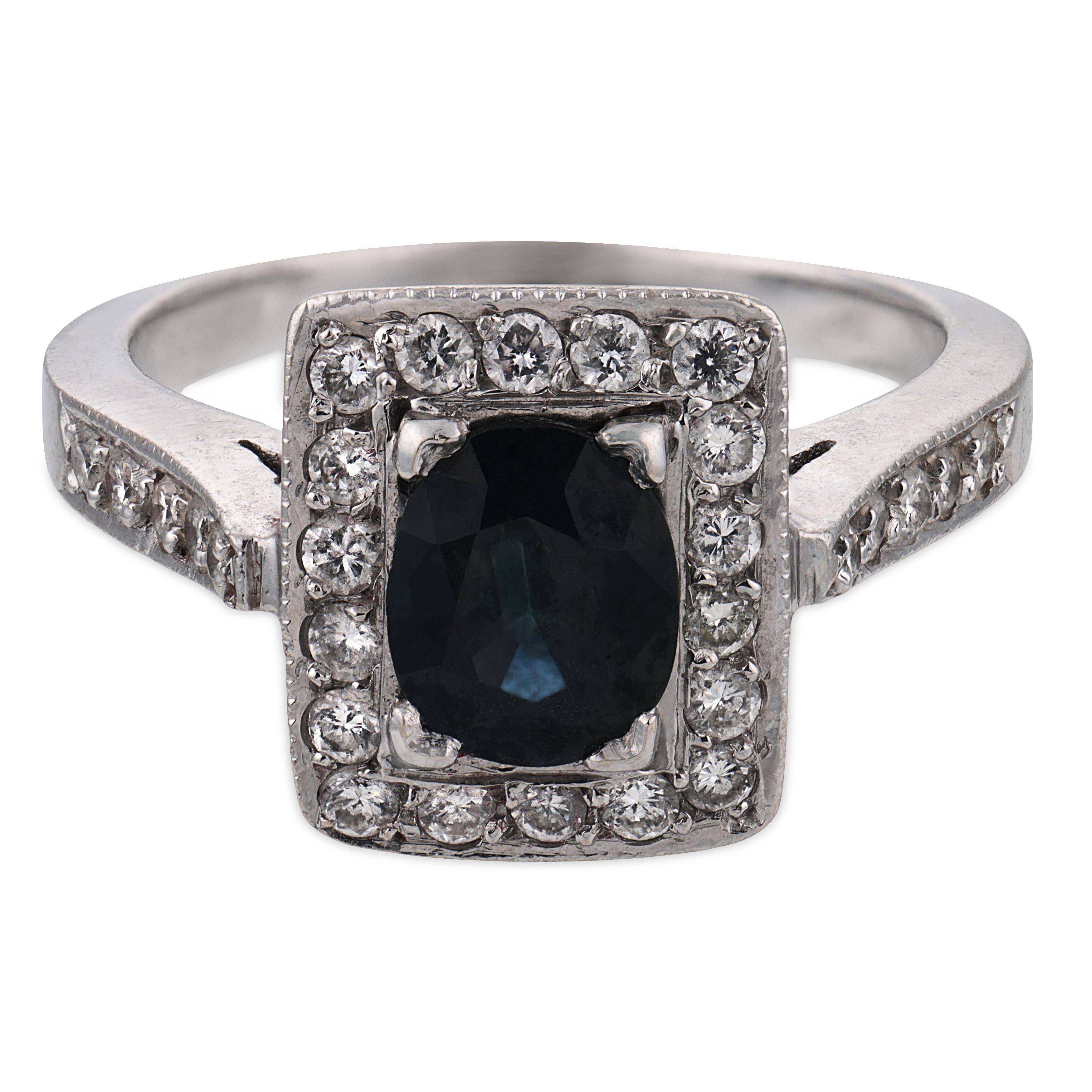 Vintage sapphire diamond 18k white gold ring