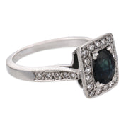 Vintage sapphire diamond 18k white gold ring