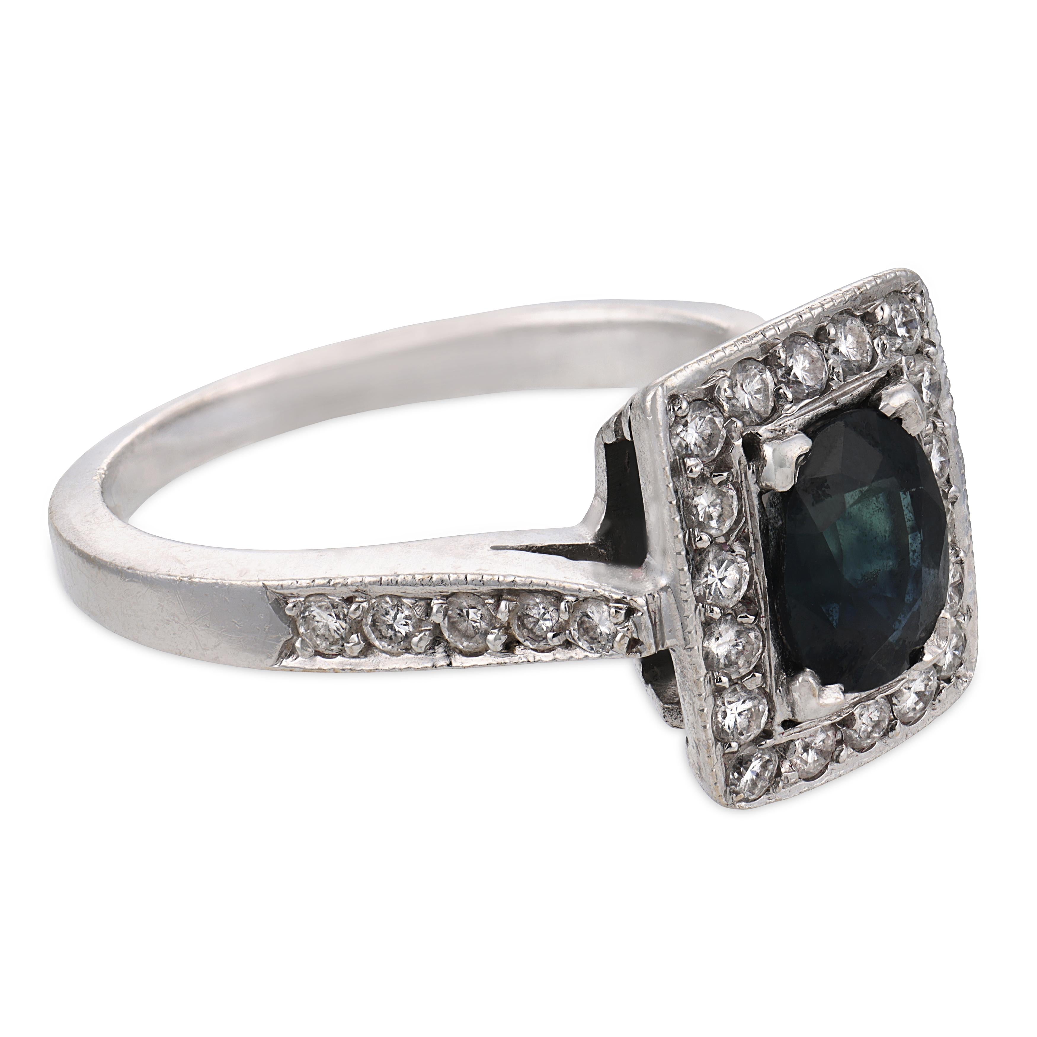 Vintage sapphire diamond 18k white gold ring