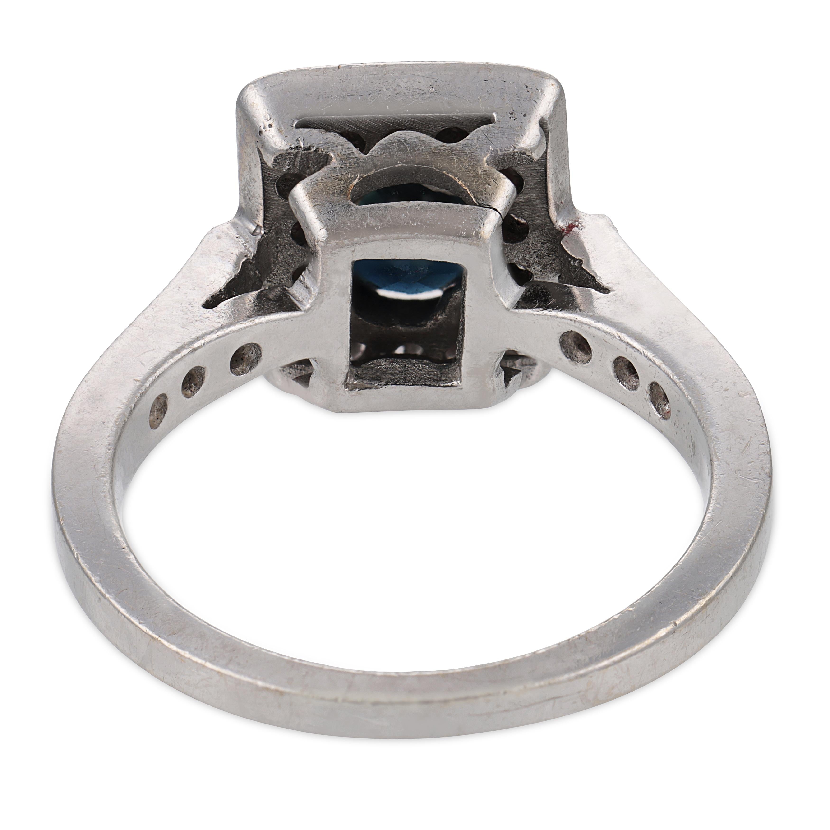 Vintage sapphire diamond 18k white gold ring