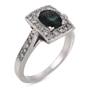 Vintage sapphire diamond 18k white gold ring
