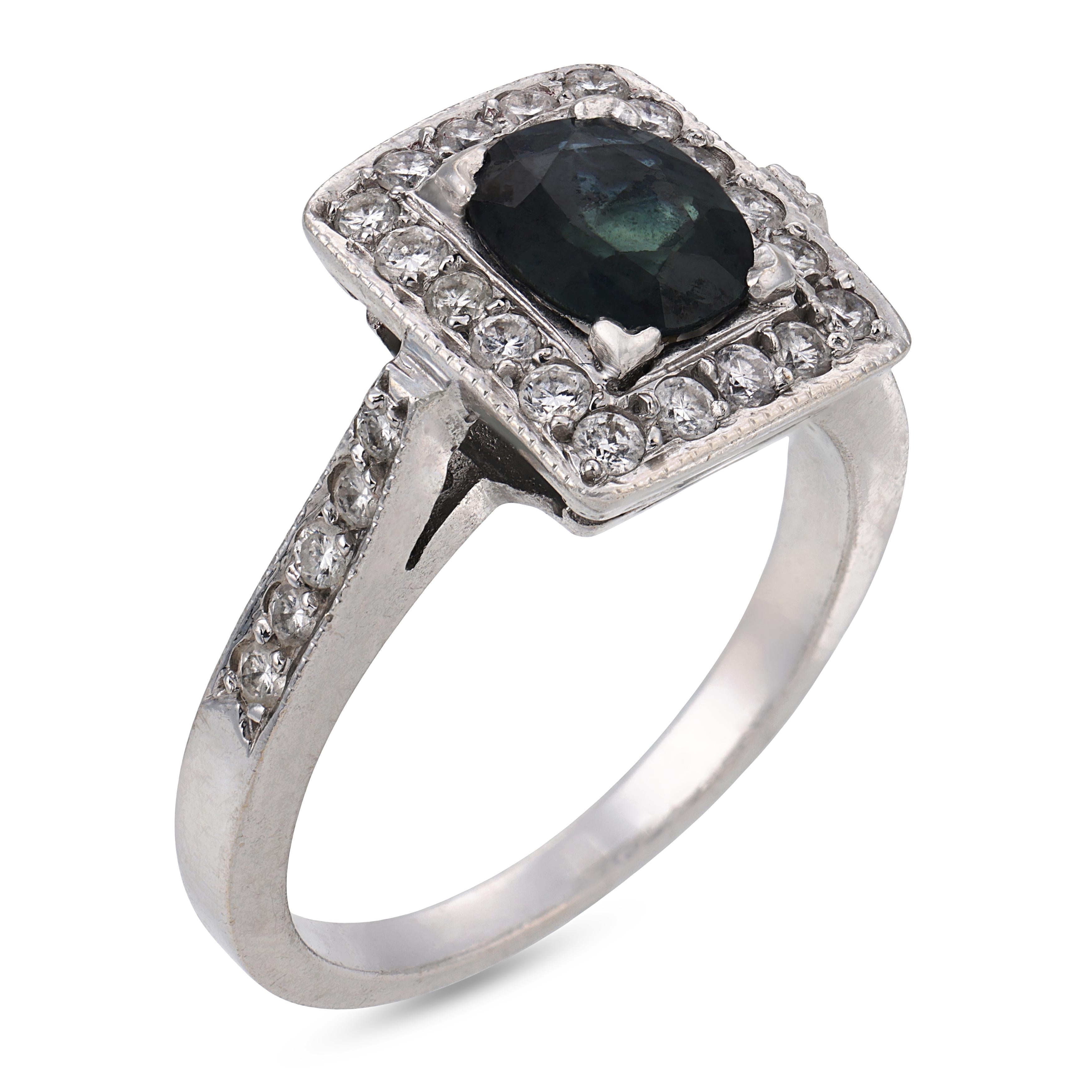 Vintage sapphire diamond 18k white gold ring