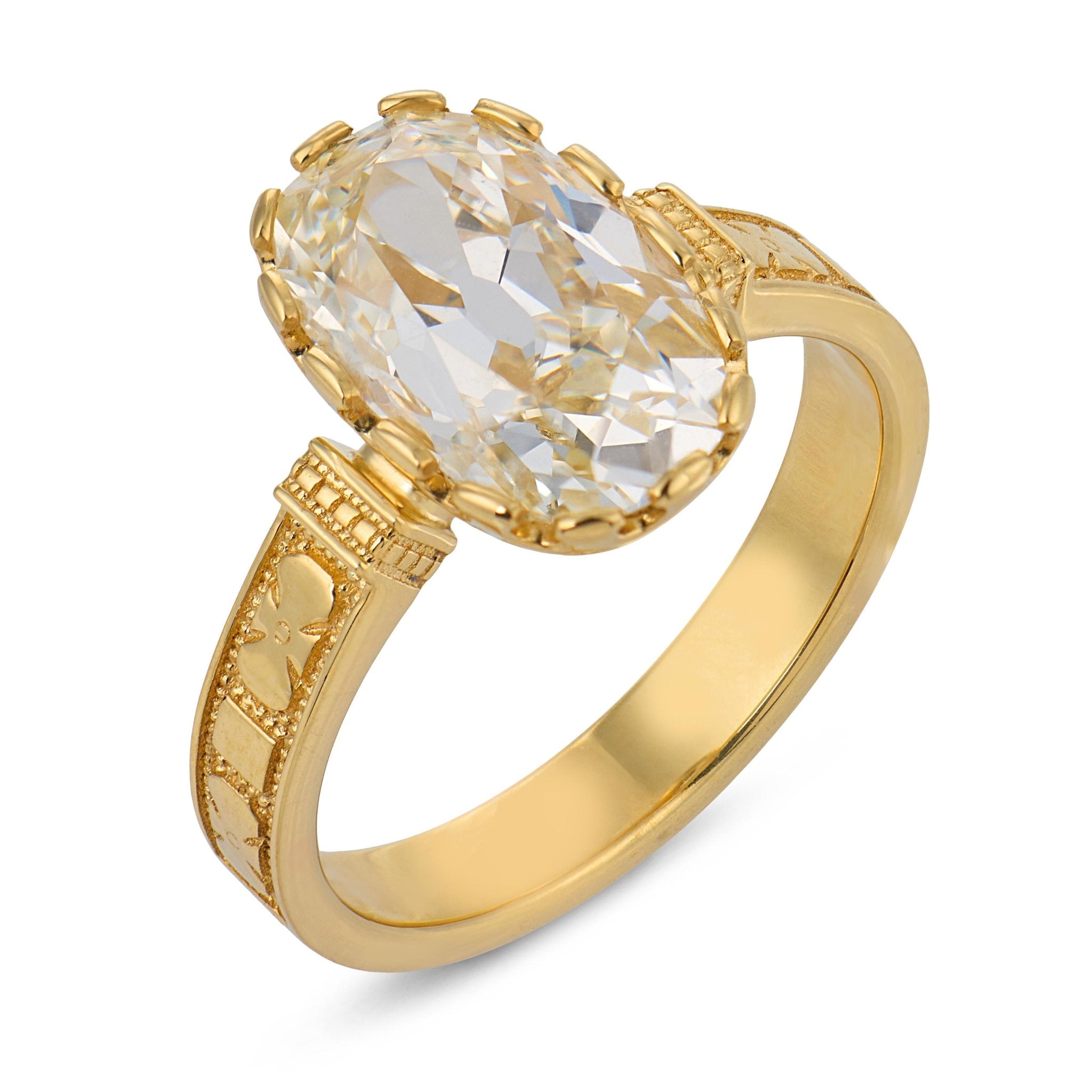 GIA 3.04 carat old mine cut diamond 18k yellow gold engagement ring