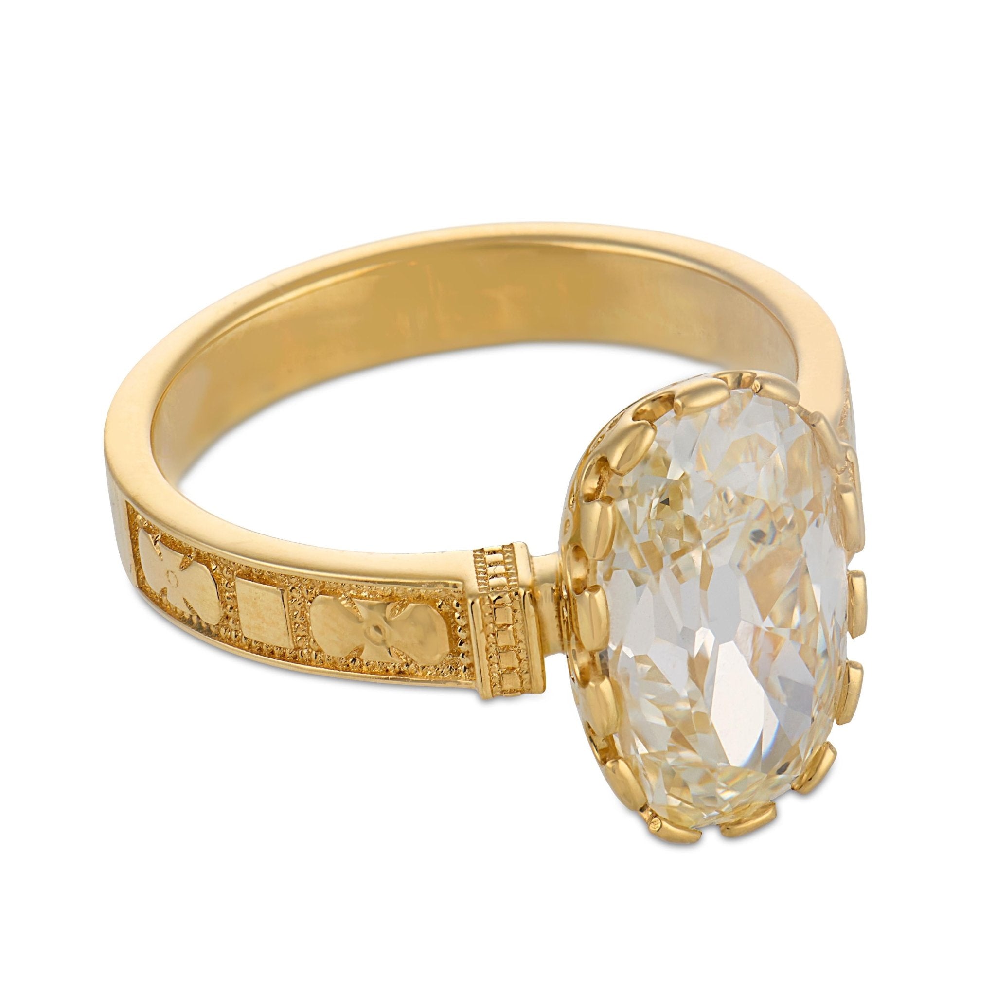 GIA 3.04 carat old mine cut diamond 18k yellow gold engagement ring