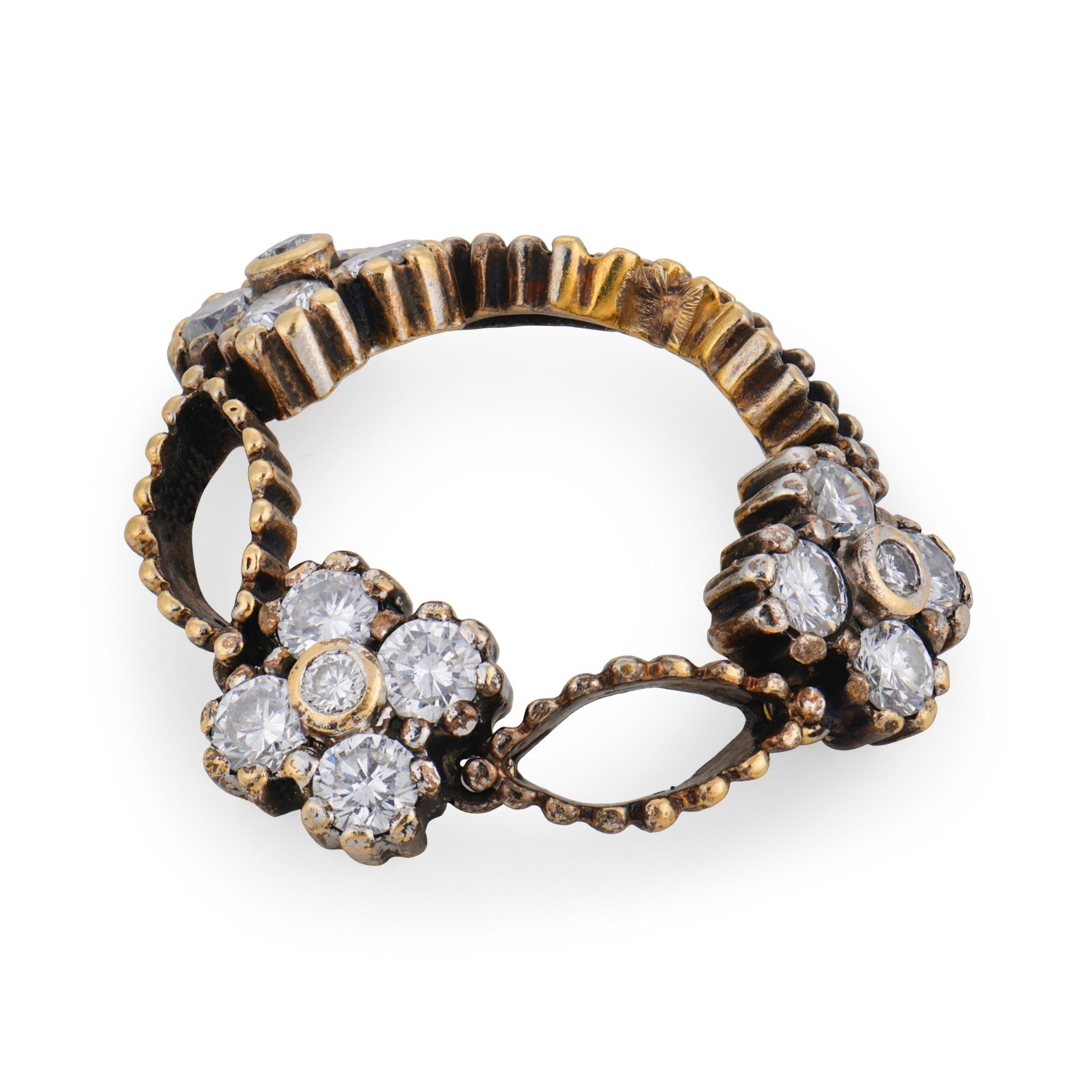 Sabbadini diamond 18k yellow gold silver flexible pinky ring