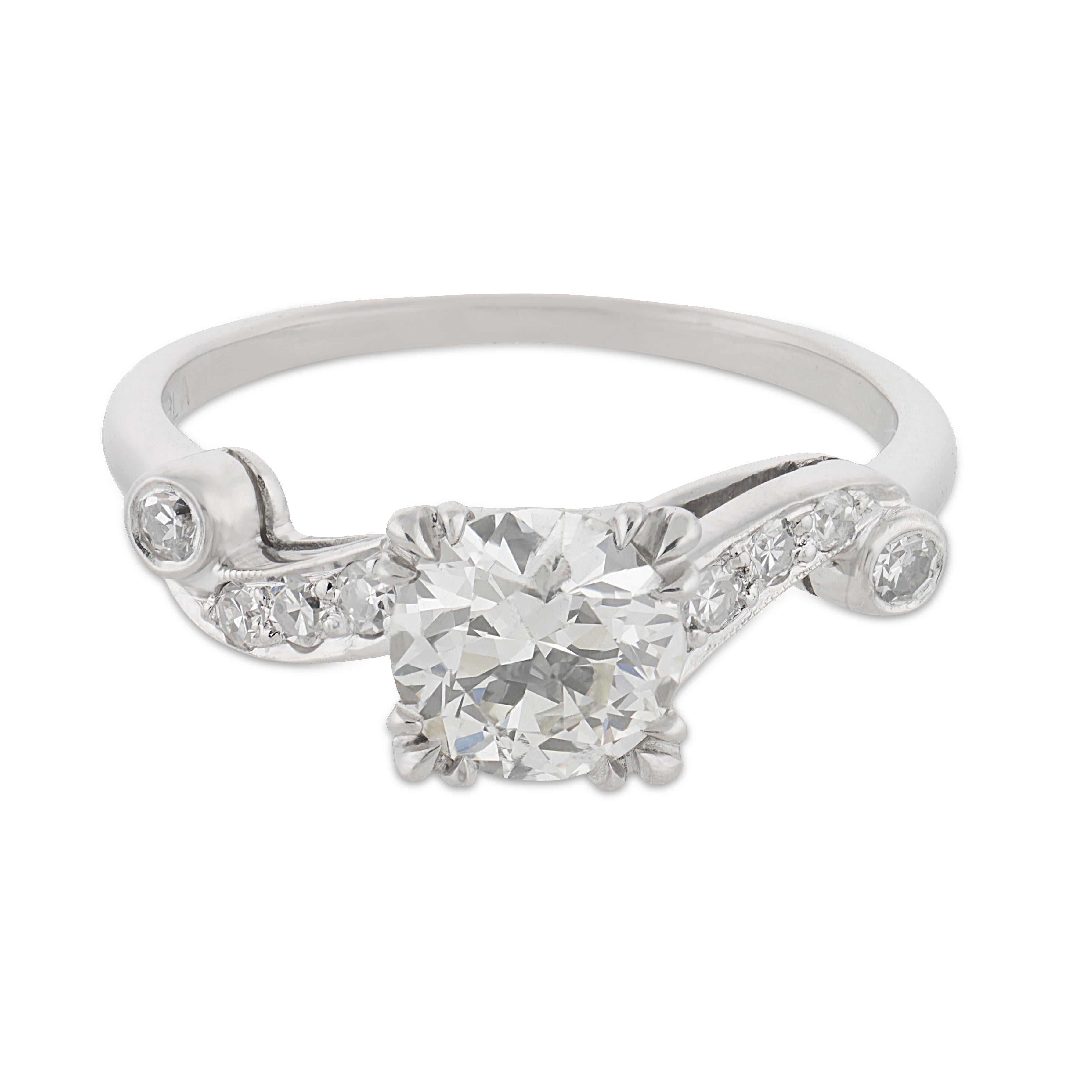Art Deco GIA 1.17 carat diamond platinum engagement ring