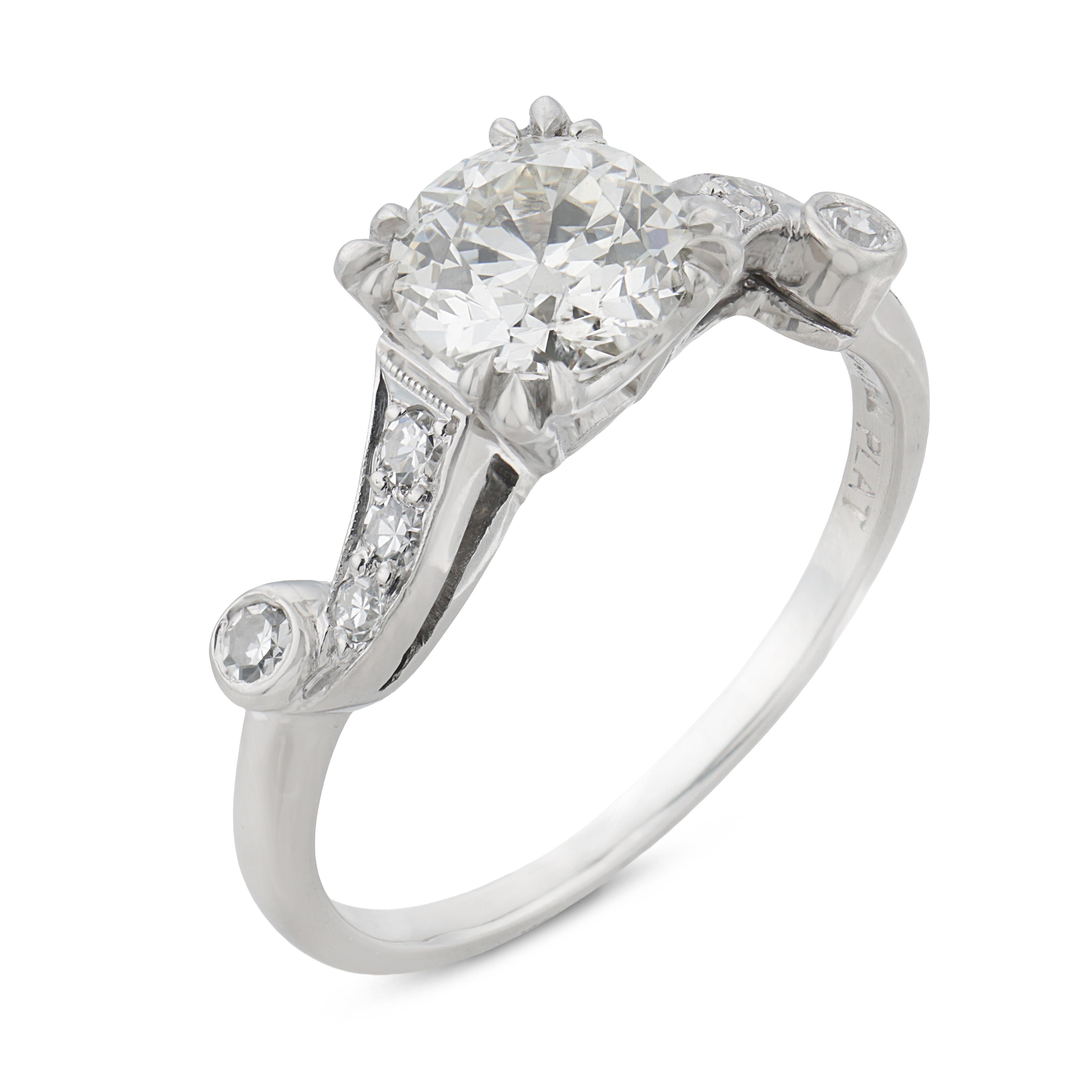 Art Deco GIA 1.17 carat diamond platinum engagement ring