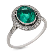 Art Deco style GIA 2.10 carat emerald diamond platinum ring