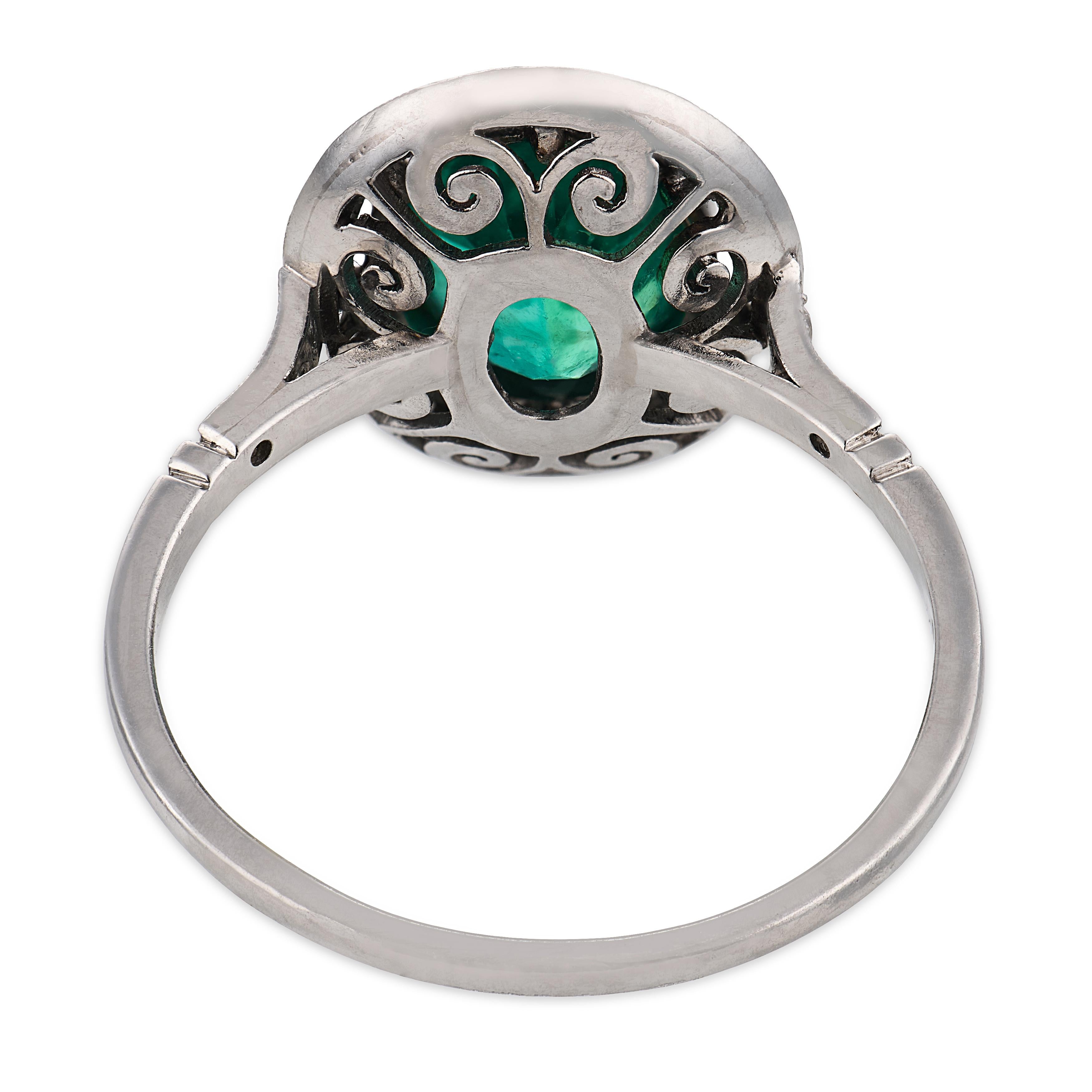 Art Deco style GIA 2.10 carat emerald diamond platinum ring