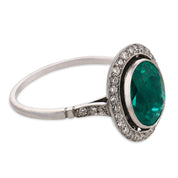 Art Deco style GIA 2.10 carat emerald diamond platinum ring