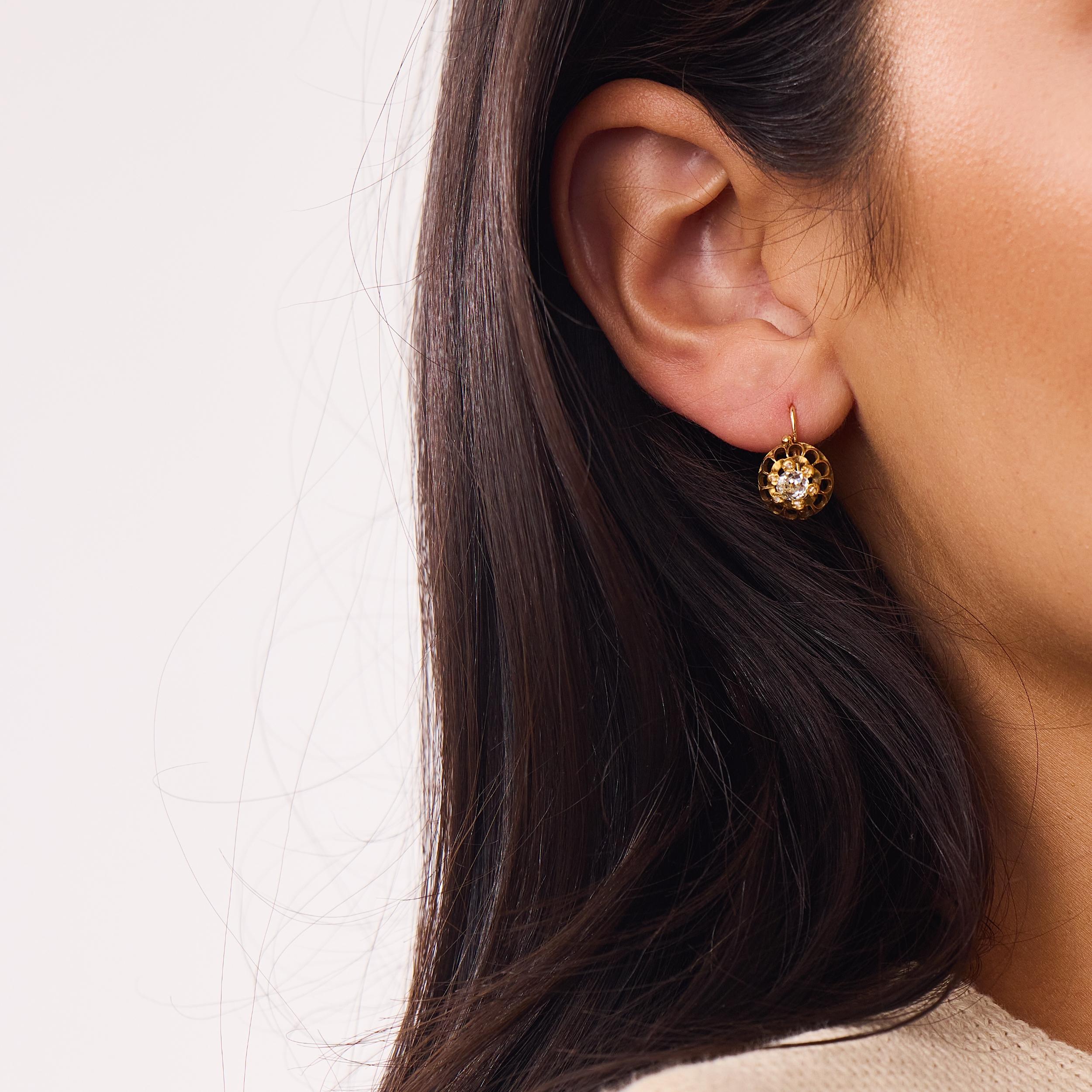 Victorian old mine cut diamond 18k yellow gold earrings