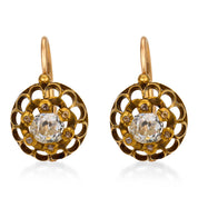 Victorian old mine cut diamond 18k yellow gold earrings