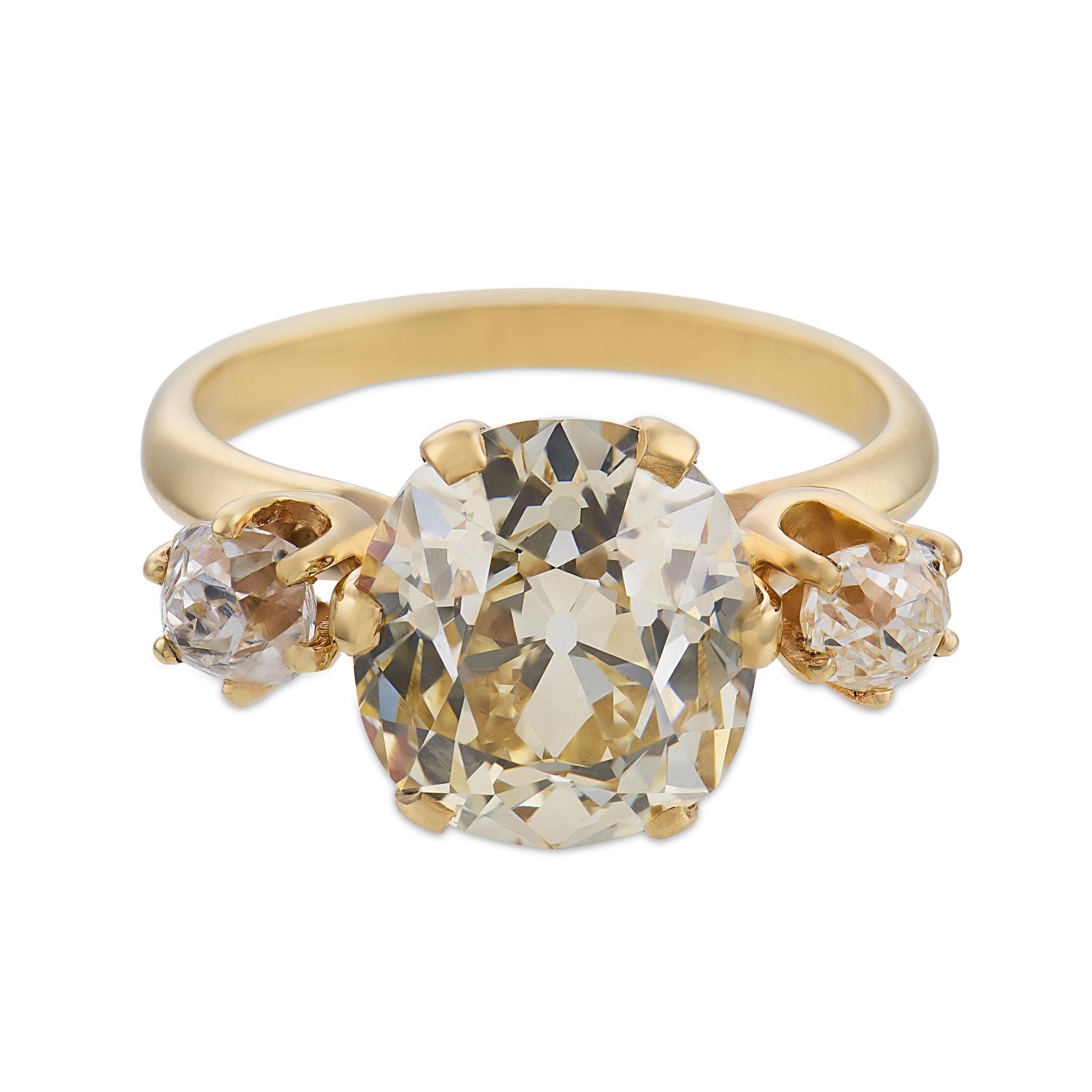 GIA 4.51 carat old mine cut diamond 18k yellow gold ring