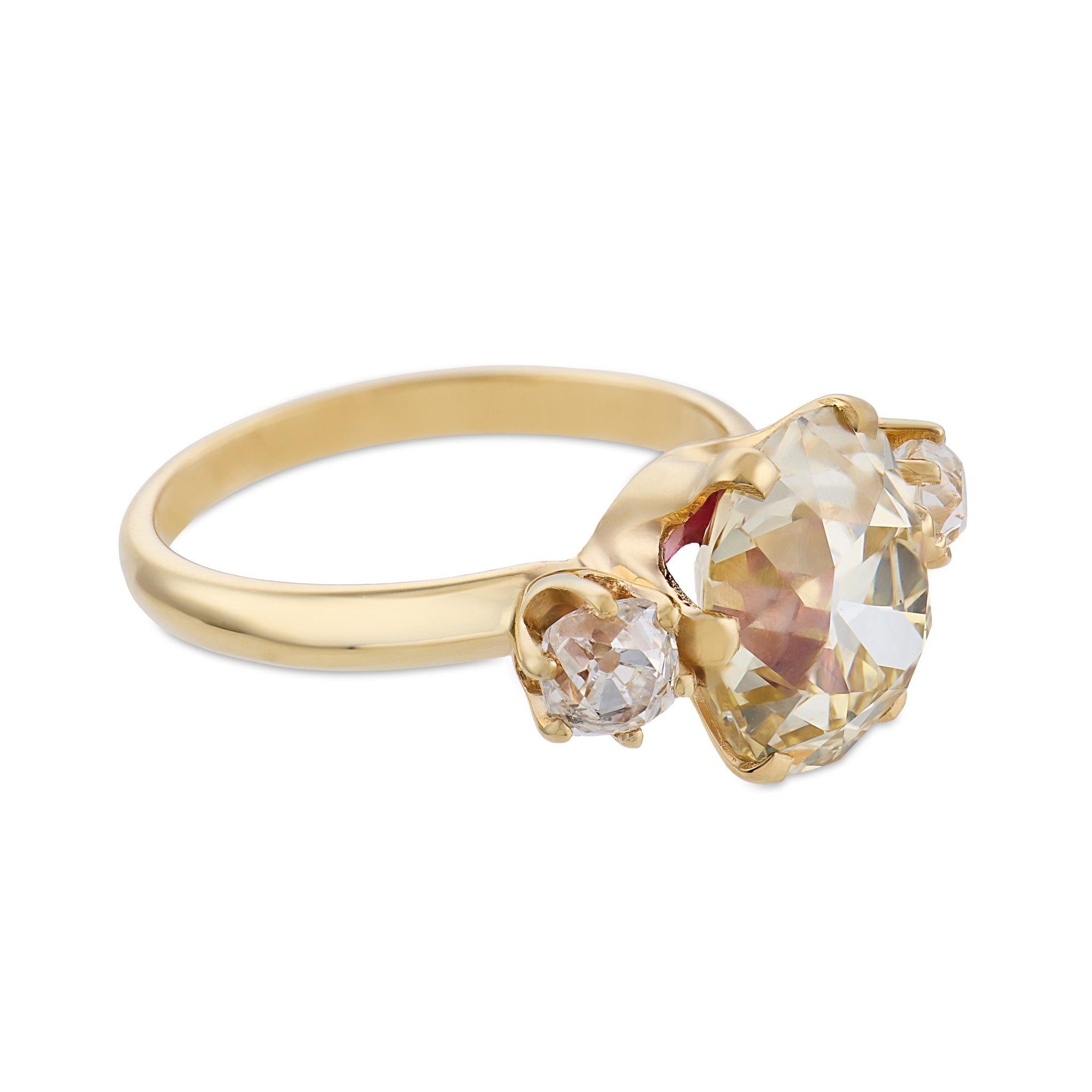 GIA 4.51 carat old mine cut diamond 18k yellow gold ring