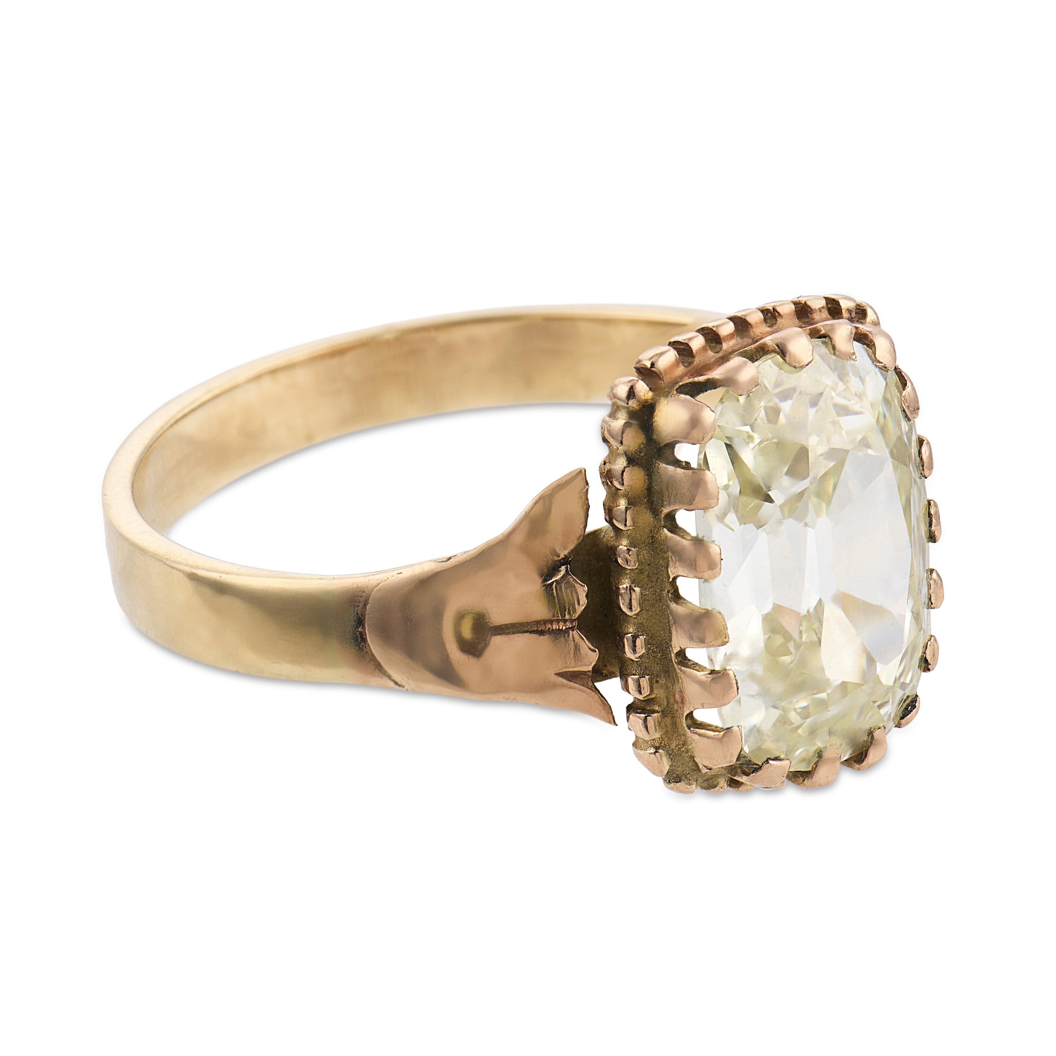 Victorian GIA 1.63 carat old mine diamond 10k yellow gold engagement ring